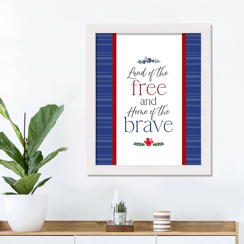 Land of the Free Home of the Brave White Framed Print Under Plexiglass