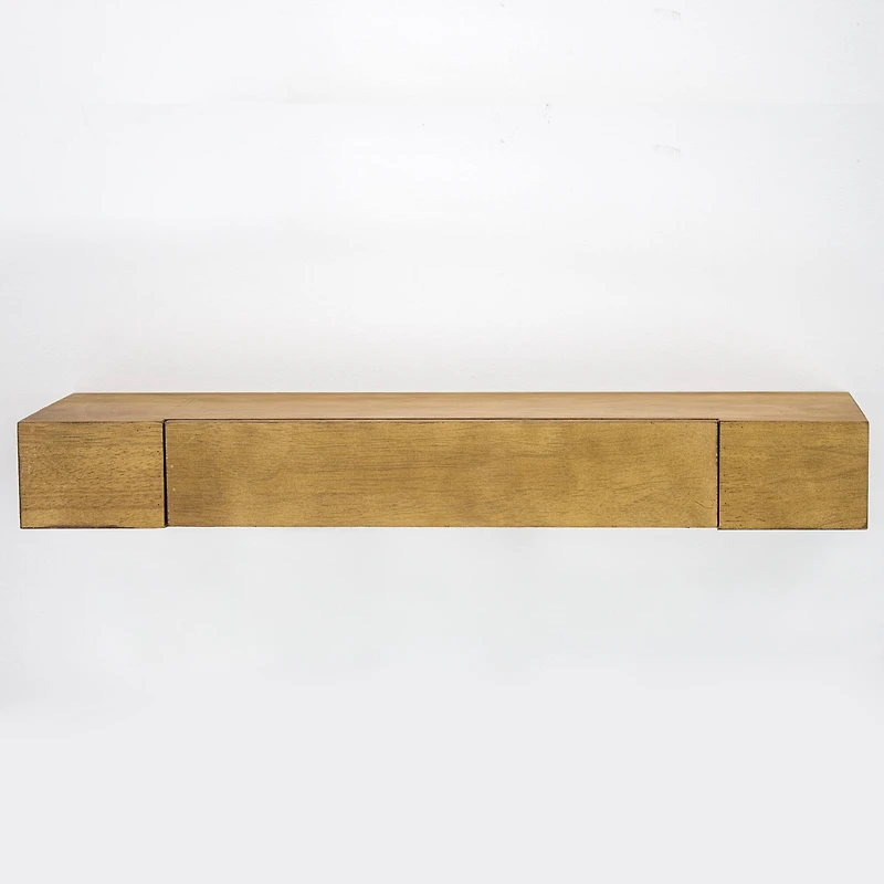 24" Brown Floating Wall Shelf With Drawer