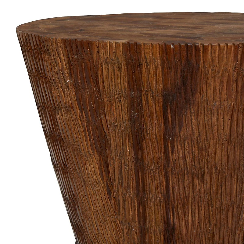 18" Brown Teak Wood Contemporary Stool