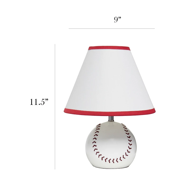Simple Designs™ 11.5" Baseball Base Table Lamp and White Shade Red Trim