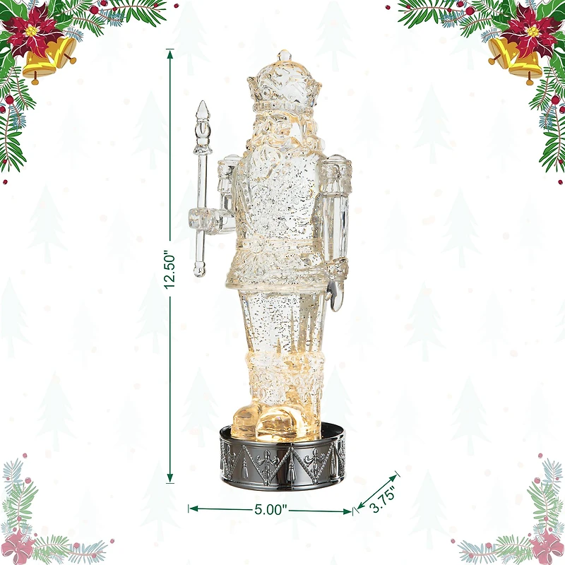 Glitzhome® 12.5" Lighted Acrylic Crystal Nutcracker Figurine Waterglobe