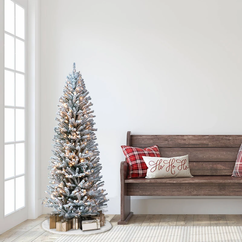 6 Pack: 5ft. Pre-Lit Flocked Fir Artificial Christmas Tree with Pines Cones and 200 Lights, Green