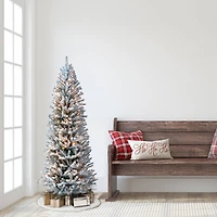 6 Pack: 5ft. Pre-Lit Flocked Fir Artificial Christmas Tree with Pines Cones and 200 Lights, Green