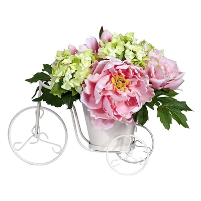 9.5" Peony & Hydrangea Arrangement in Tricycle Planter