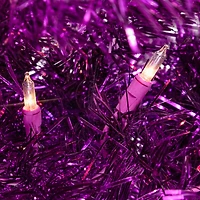 9ft. Pre-Lit Purple Artificial Tinsel Christmas Tree, Clear Lights