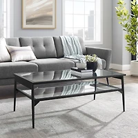42" Black Two Tier Glass and Metal Coffee Table