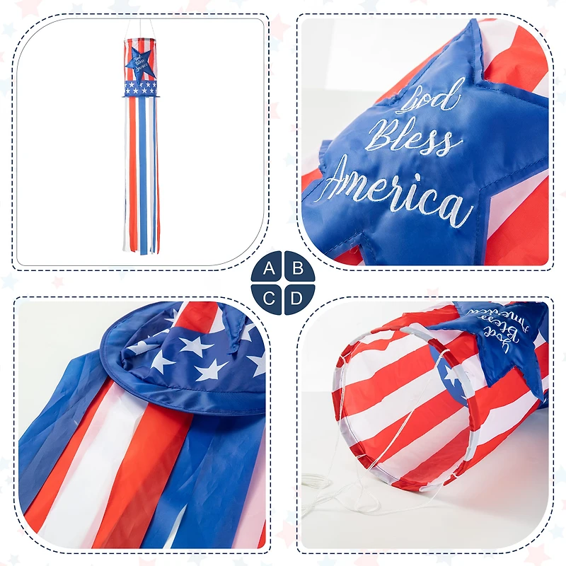 Glitzhome® 60" Patriotic Stars & Stripes Windsock