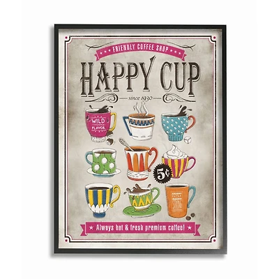Stupell Industries Happy Cup Vintage Comic Book Framed Giclee Textured Wall Art