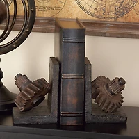 Brown Industrial Gear Bookends Set