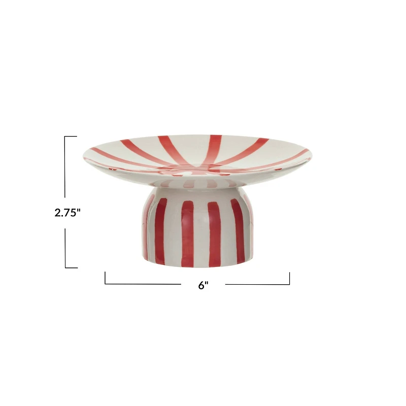 Hello Honey® 6" Hand-Painted Red & Cream Stripes Stoneware Pedestal
