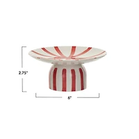 Hello Honey® 6" Hand-Painted Red & Cream Stripes Stoneware Pedestal
