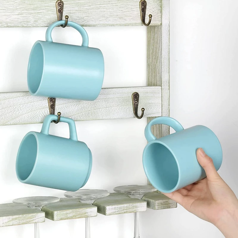 NEX™ 16" White Wood Wall-Mounted Coffee Mug Rack