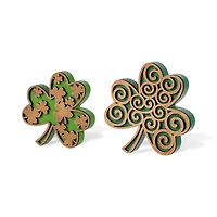 Glitzhome® Set of 2 St. Patrick's Wooden Shamrock Table Decor