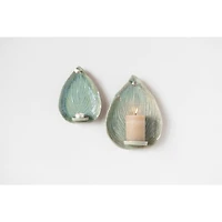 Hello Honey® 12" Green Reactive Glaze Stoneware Leaf Candle Holder Wall Sconce
