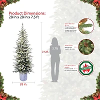 7.5ft. Pre-Lit Flocked Arctic Fir Pencil Artificial Christmas Tree, Warm White LED Lights