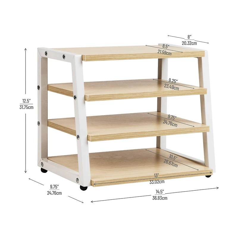 Mind Reader 4-Tier Desk Organizer, File Storage, Documents, Office, Metal, MDF, White