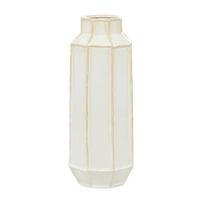 White Ceramic Modern Vase, 7" x 17"