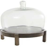 12.5" Dark Brown Mango Wood Cake Stand with Glass Cloche