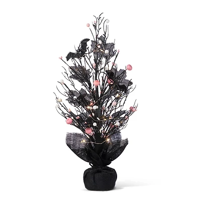 Glitzhome® 20"H Lighted Black and Pink Halloween Berries Table Tree