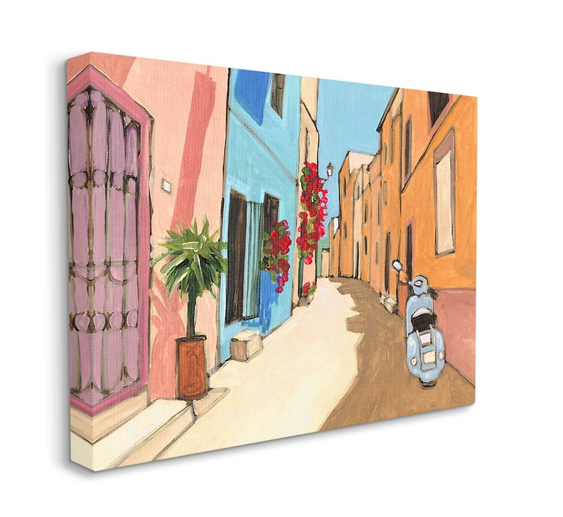 Stupell Industries European Roadside with Blue Street Vespa Wall Art