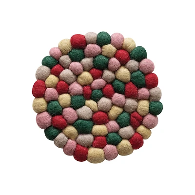 Hello Honey® 7.5" Multicolor Handmade Wool Felt Ball Round Trivet