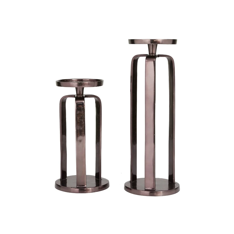 CosmoLiving by Cosmopolitan Set of 2 Black Aluminum Modern Candle Holder, 14" x 10"