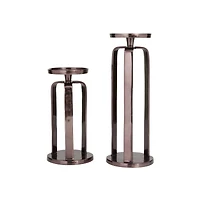 CosmoLiving by Cosmopolitan Set of 2 Black Aluminum Modern Candle Holder, 14" x 10"