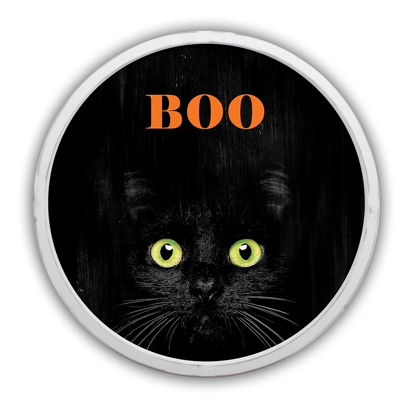 Boo Black Cat Round Framed Print Wall Art