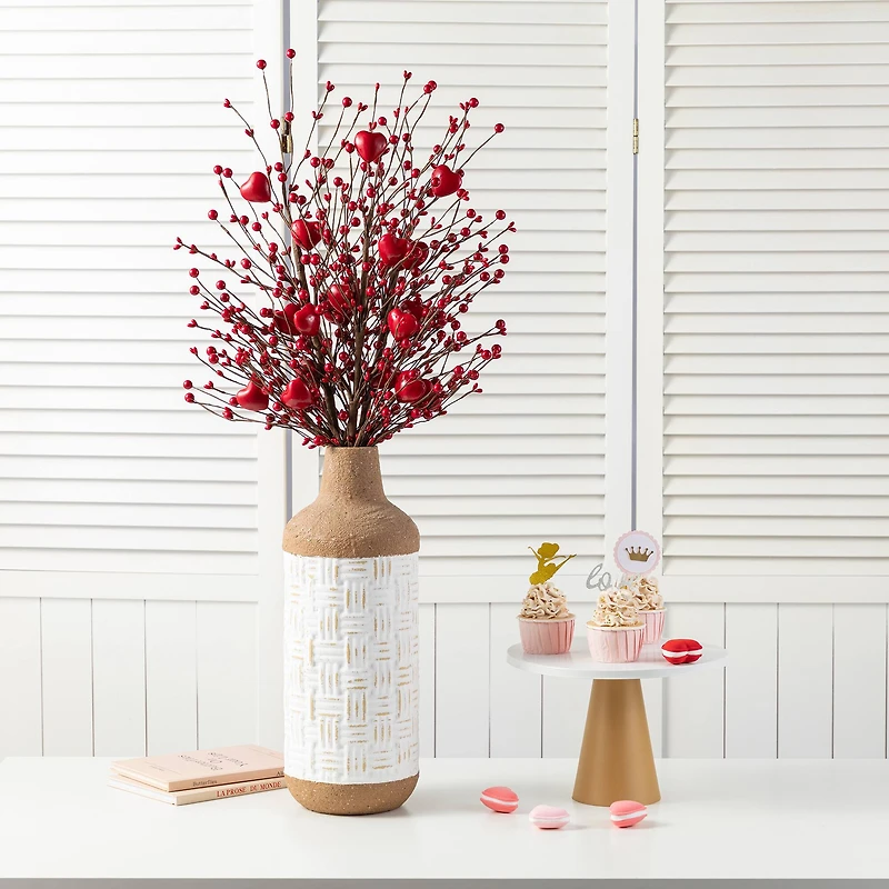 Glitzhome® 28" Valentine's Red Berry &Heart Picks Set