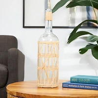 23" Clear Glass Handmade Tall Vase with Light Brown Rattan Woven Body and Neck