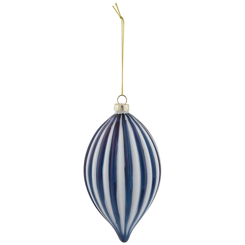 5.75" Blue and White Striped Finial Glass Christmas Ornament