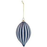 5.75" Blue and White Striped Finial Glass Christmas Ornament