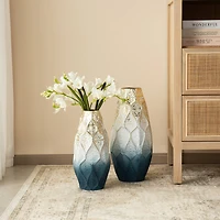Glitzhome® Abstract Ombre Blue & Gold Metal Floor Vases Set
