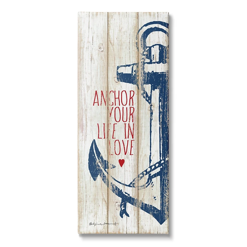 Stupell Industries Anchor Your Life in Love Quote Red Heart Canvas Wall Art