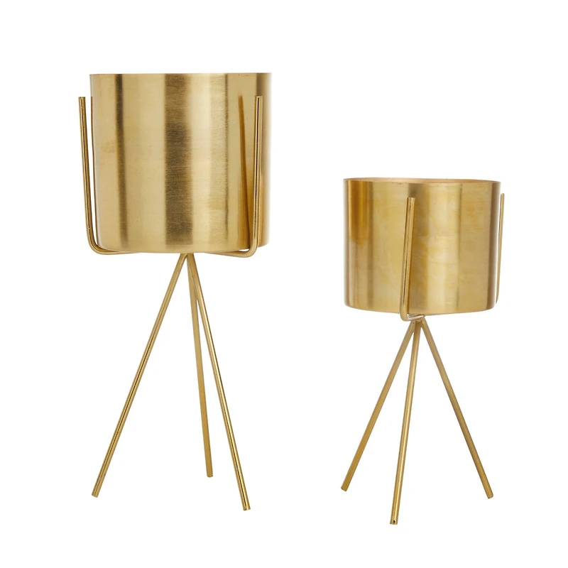 Gold Contemporary Planter, Set of 2" 12", 9"