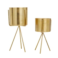 Gold Contemporary Planter, Set of 2" 12", 9"