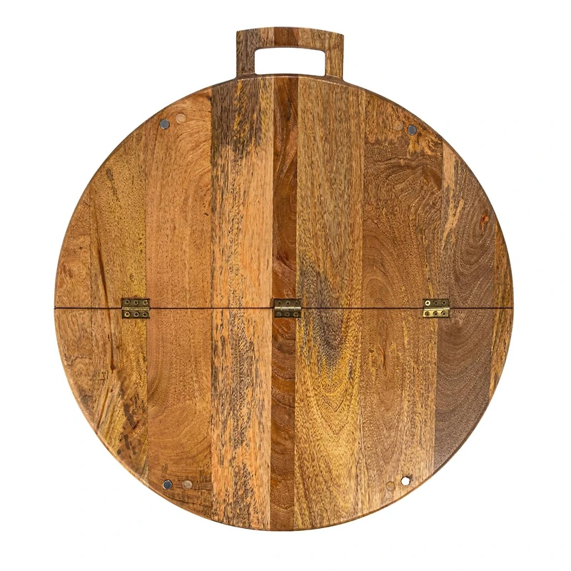 Hello Honey® 26" Natural & Gold Round Mango Wood Folding Cheese & Serving Board