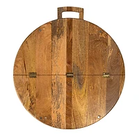 Hello Honey® 26" Natural & Gold Round Mango Wood Folding Cheese & Serving Board