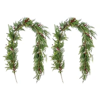 Glitzhome® 6ft Christmas Greenery PE Cedar Garland with Red Berries, 2ct.