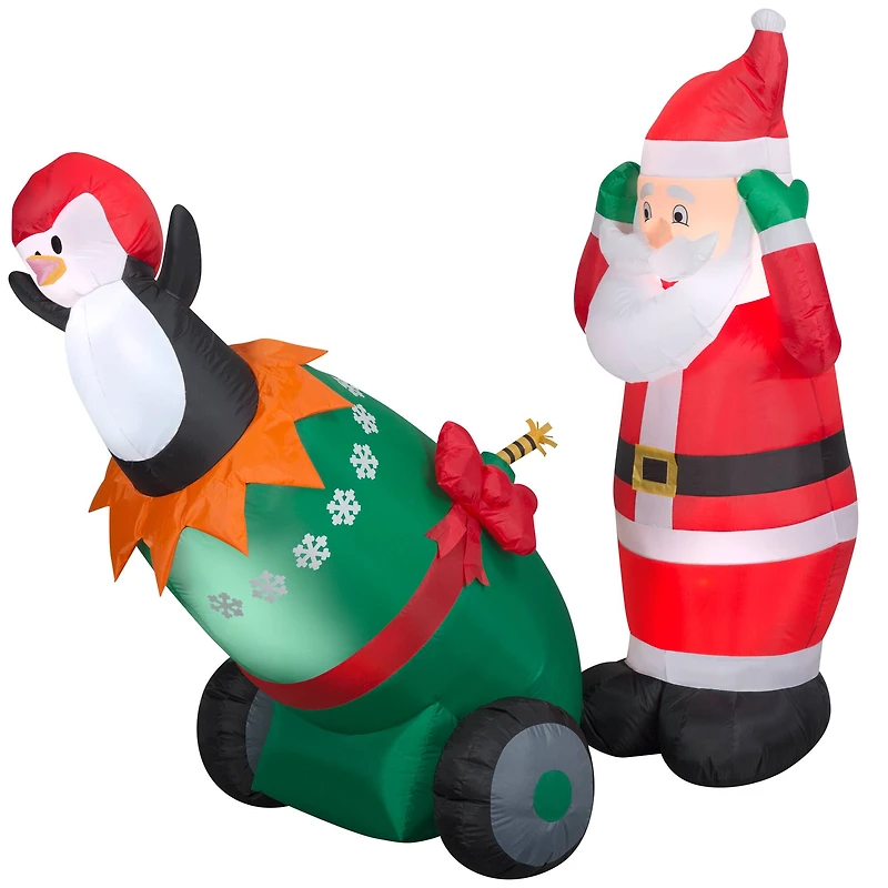 5.5ft. Lightshow Airblown® Inflatable Christmas Santa & Penguin Cannon Scene with Sparkle