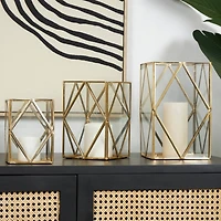 CosmoLiving by Cosmopolitan Gold Metal & Clear Glass Diamond Rectangular Candle Lantern Set