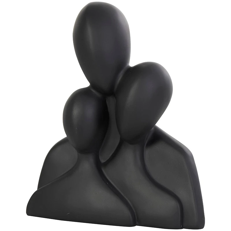 11" Black Polystone Abstract Nesting Family 3-Head Sculpture