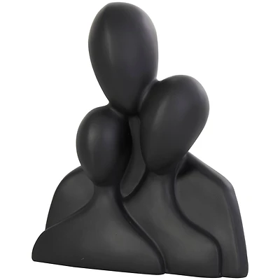 11" Black Polystone Abstract Nesting Family 3-Head Sculpture