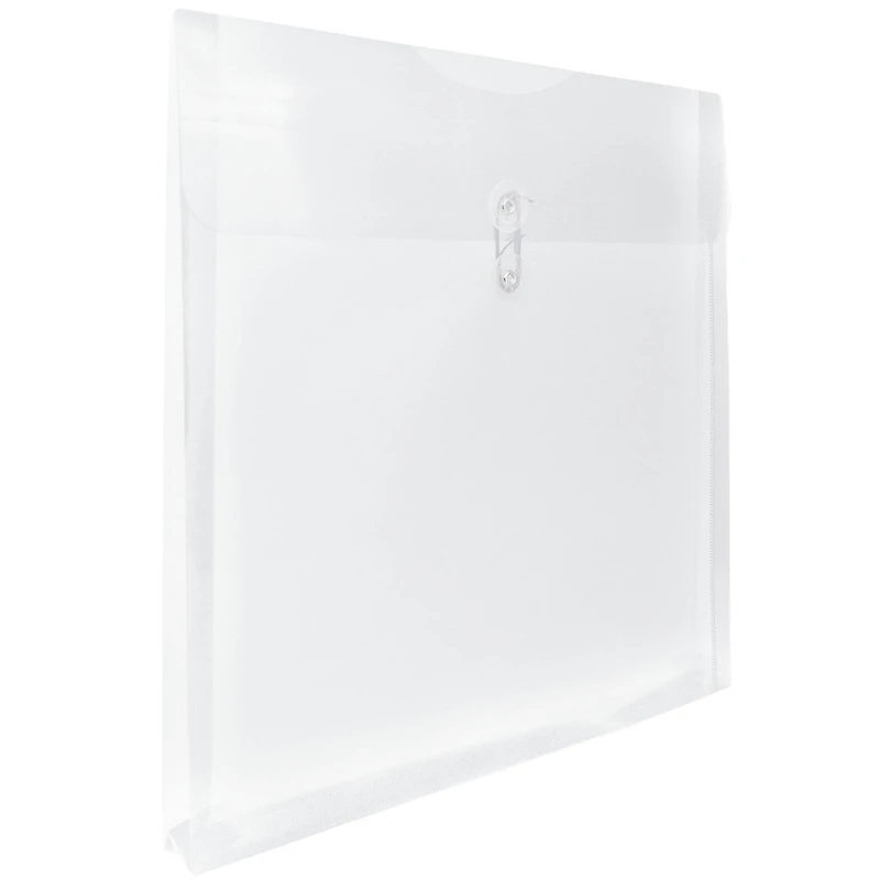 JAM Paper Large Clear Square Plastic Envelopes with Button & String Tie Closure, 12ct.