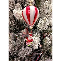 Wizardi 12" Red and White Striped Glass Christmas Ornament with Santa