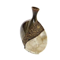 Brown Ceramic Traditional Vase, 14" x 11" x 3"