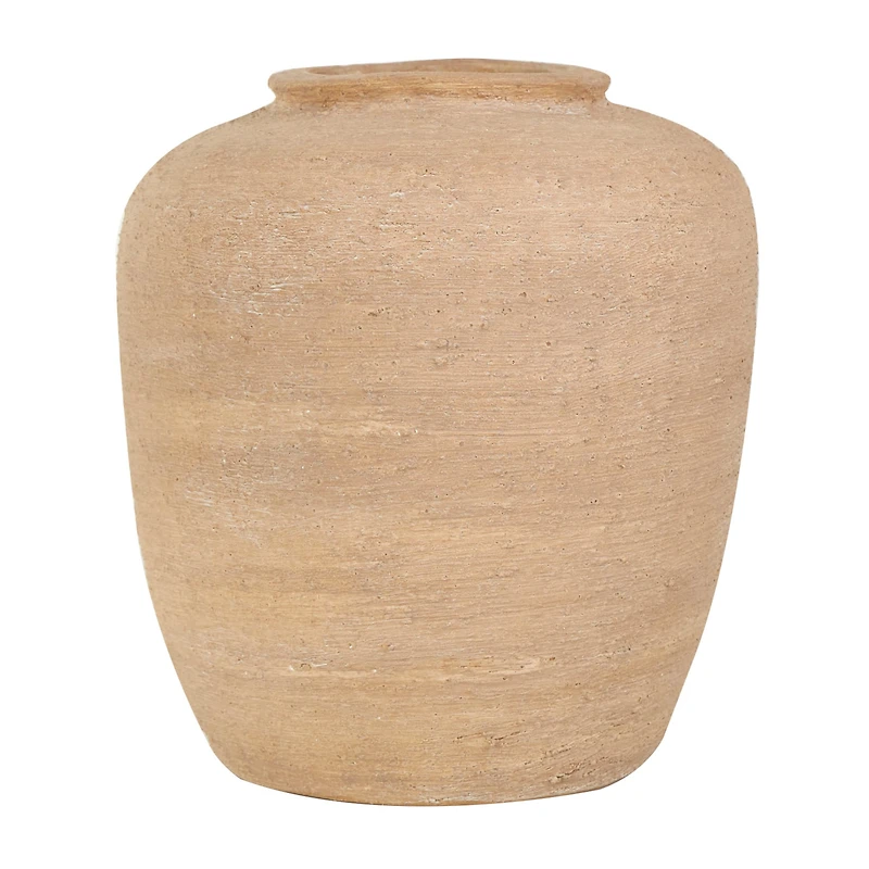 12" Beige Ceramic Wide Textured Vase
