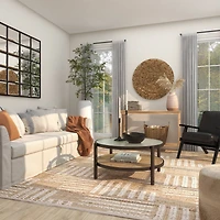 34" Brown Rattan Coffee Table with Pressed Tempered Glass Top