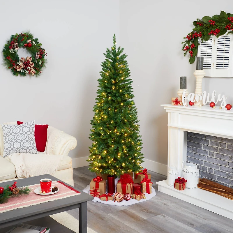 6ft. Pre-Lit Green Mountain Pine Artificial Christmas Tree, Clear LED Lights