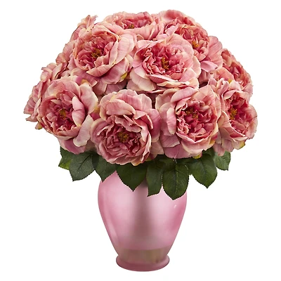 18" Pink Rose Artificial Arrangement in Vase